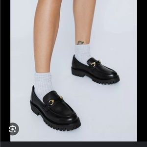 Nasty gal black real leather chunky loafers